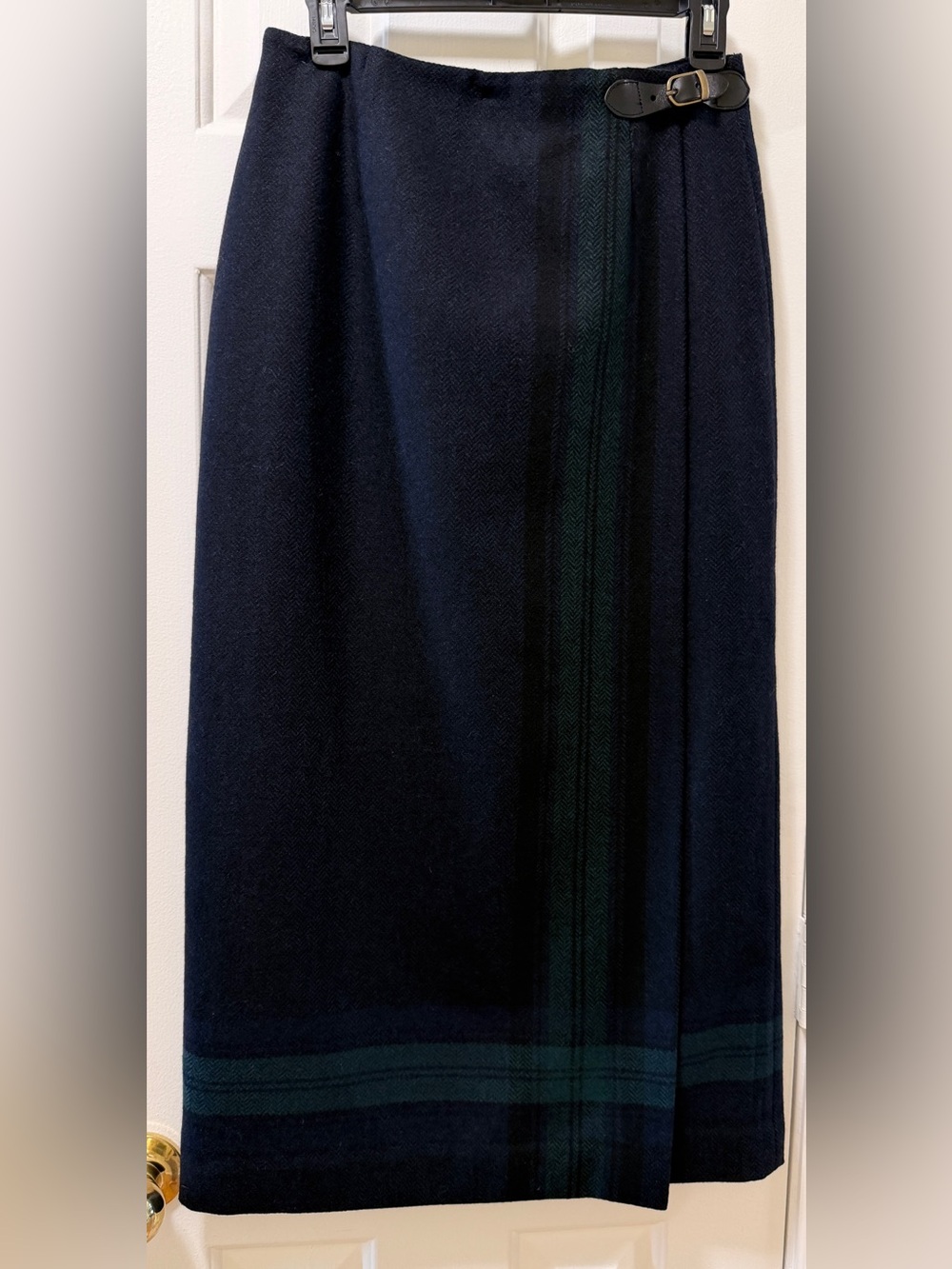 Talbots Wool Navy Skirt with Dark Green Stripe
